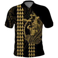 Polynesian Polo Shirt Hawaiian Warrior and Aloha Girl With Hammerhead Shark Tattoos Gold LT6 - Wonder Print Shop