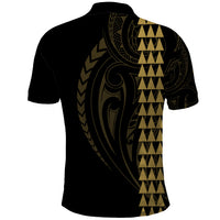 Polynesian Polo Shirt Hawaiian Warrior and Aloha Girl With Hammerhead Shark Tattoos Gold LT6 - Wonder Print Shop