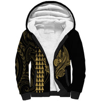 Polynesian Sherpa Hoodie Hawaiian Warrior and Aloha Girl With Hammerhead Shark Tattoos Gold LT6 - Wonder Print Shop