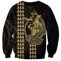 Polynesian Sweatshirt Hawaiian Warrior and Aloha Girl With Hammerhead Shark Tattoos Gold LT6 - Wonder Print Shop
