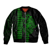 Polynesian Bomber Jacket Hawaiian Warrior and Aloha Girl With Hammerhead Shark Tattoos Green LT6 - Wonder Print Shop