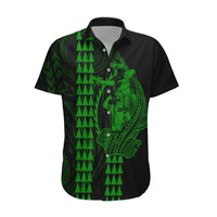 Polynesian Hawaiian Shirt Hawaiian Warrior and Aloha Girl With Hammerhead Shark Tattoos Green LT6 - Wonder Print Shop