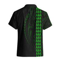 Polynesian Hawaiian Shirt Hawaiian Warrior and Aloha Girl With Hammerhead Shark Tattoos Green LT6 - Wonder Print Shop