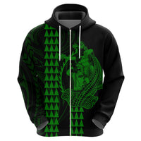 Polynesian Hoodie Hawaiian Warrior and Aloha Girl With Hammerhead Shark Tattoos Green LT6 - Wonder Print Shop