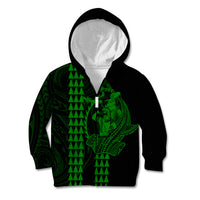 Polynesian Kid Hoodie Hawaiian Warrior and Aloha Girl With Hammerhead Shark Tattoos Green LT6 - Wonder Print Shop