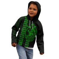 Polynesian Kid Hoodie Hawaiian Warrior and Aloha Girl With Hammerhead Shark Tattoos Green LT6 - Wonder Print Shop