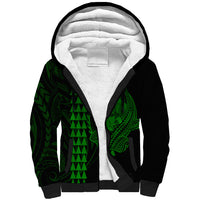 Polynesian Sherpa Hoodie Hawaiian Warrior and Aloha Girl With Hammerhead Shark Tattoos Green LT6 - Wonder Print Shop