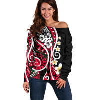 Plumeria Polynesian Off Shoulder Sweater Trending Red LT6 - Wonder Print Shop