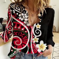 Plumeria Polynesian Women Casual Shirt Trending Red LT6 - Wonder Print Shop
