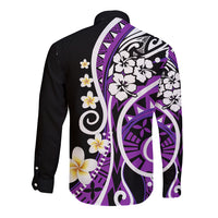 Plumeria Polynesian Long Sleeve Button Shirt Trending Purple LT6 - Wonder Print Shop
