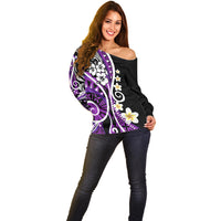 Plumeria Polynesian Off Shoulder Sweater Trending Purple LT6 - Wonder Print Shop