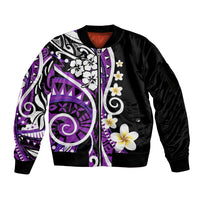 Plumeria Polynesian Sleeve Zip Bomber Jacket Trending Purple LT6 - Wonder Print Shop