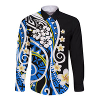Plumeria Polynesian Long Sleeve Button Shirt Trending Blue LT6 - Wonder Print Shop