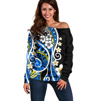 Plumeria Polynesian Off Shoulder Sweater Trending Blue LT6 - Wonder Print Shop