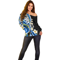 Plumeria Polynesian Off Shoulder Sweater Trending Blue LT6 - Wonder Print Shop