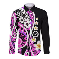 Plumeria Polynesian Long Sleeve Button Shirt Trending Pink LT6 - Wonder Print Shop