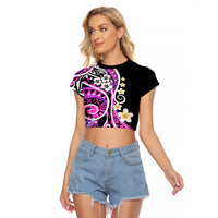 Plumeria Polynesian Raglan Cropped T Shirt Trending Pink LT6 - Wonder Print Shop