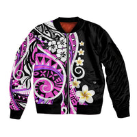 Plumeria Polynesian Sleeve Zip Bomber Jacket Trending Pink LT6 - Wonder Print Shop