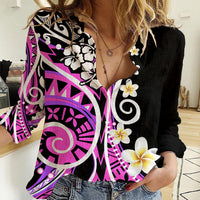 Plumeria Polynesian Women Casual Shirt Trending Pink LT6 - Wonder Print Shop