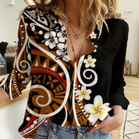 Plumeria Polynesian Women Casual Shirt Trending Brown LT6 - Wonder Print Shop