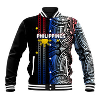 Custom Philippines Baseball Jacket Polynesian Tribal Black LT6 - Wonder Print Shop