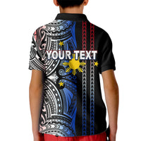 Kids black polo shirt with back tribal print and center "YOURTEXT"