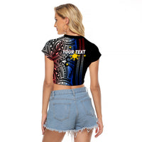 Custom Philippines Raglan Cropped T Shirt Polynesian Tribal Black LT6 - Wonder Print Shop