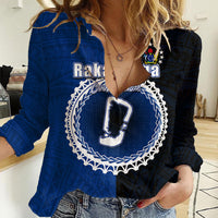 Custom Rakahanga Of Cook Islands Women Casual Shirt Mix Half Black LT6 - Wonder Print Shop