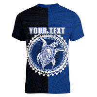 Custom Rakahanga Of Cook Islands Women V Neck T Shirt Mix Half Black LT6 - Wonder Print Shop