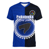 Custom Pukapuka Of Cook Islands Women V Neck T Shirt Mix Half Black LT6 - Wonder Print Shop