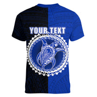 Custom Pukapuka Of Cook Islands Women V Neck T Shirt Mix Half Black LT6 - Wonder Print Shop