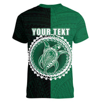 Custom Mitiaro Of Cook Islands Women V Neck T Shirt Mix Half Black LT6 - Wonder Print Shop