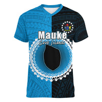 Custom Mauke Of Cook Islands Women V Neck T Shirt Mix Half Black LT6 - Wonder Print Shop