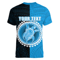 Custom Mauke Of Cook Islands Women V Neck T Shirt Mix Half Black LT6 - Wonder Print Shop