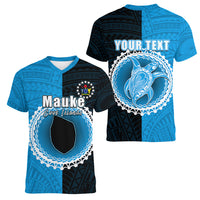 Custom Mauke Of Cook Islands Women V Neck T Shirt Mix Half Black LT6 - Wonder Print Shop