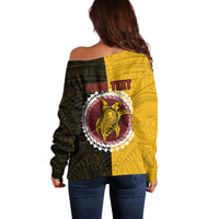 Custom Manihiki Of Cook Islands Off Shoulder Sweater Mix Half Black LT6 - Wonder Print Shop