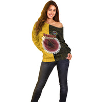 Custom Manihiki Of Cook Islands Off Shoulder Sweater Mix Half Black LT6 - Wonder Print Shop