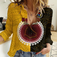 Custom Manihiki Of Cook Islands Women Casual Shirt Mix Half Black LT6 - Wonder Print Shop