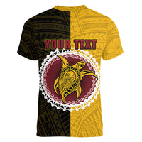 Custom Manihiki Of Cook Islands Women V Neck T Shirt Mix Half Black LT6 - Wonder Print Shop