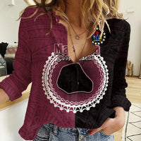 Custom Mangaia Of Cook Islands Women Casual Shirt Mix Half Black LT6 - Wonder Print Shop