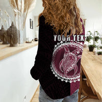 Custom Mangaia Of Cook Islands Women Casual Shirt Mix Half Black LT6 - Wonder Print Shop