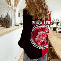 Custom Atiu Of Cook Islands Women Casual Shirt Mix Half Black LT6 - Wonder Print Shop