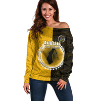 Custom Atutaki Of Cook Islands Off Shoulder Sweater Mix Half Black LT6 - Wonder Print Shop