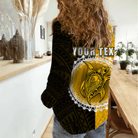 Custom Atutaki Of Cook Islands Women Casual Shirt Mix Half Black LT6 - Wonder Print Shop