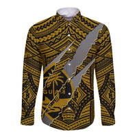 Polynesian Guam Long Sleeve Button Shirt with Coat Of Arms Claws Style - Gold LT6 - Wonder Print Shop