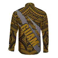 Polynesian Guam Long Sleeve Button Shirt with Coat Of Arms Claws Style - Gold LT6 - Wonder Print Shop