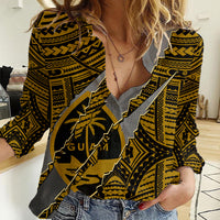 Polynesian Guam Women Casual Shirt with Coat Of Arms Claws Style - Gold LT6 - Wonder Print Shop