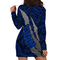 Polynesian Guam Hoodie Dress with Coat Of Arms Claws Style - Blue LT6 - Wonder Print Shop