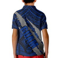 Polynesian Guam Kid Polo Shirt with Coat Of Arms Claws Style - Blue LT6 - Wonder Print Shop