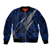 Polynesian Guam Sleeve Zip Bomber Jacket with Coat Of Arms Claws Style - Blue LT6 - Wonder Print Shop